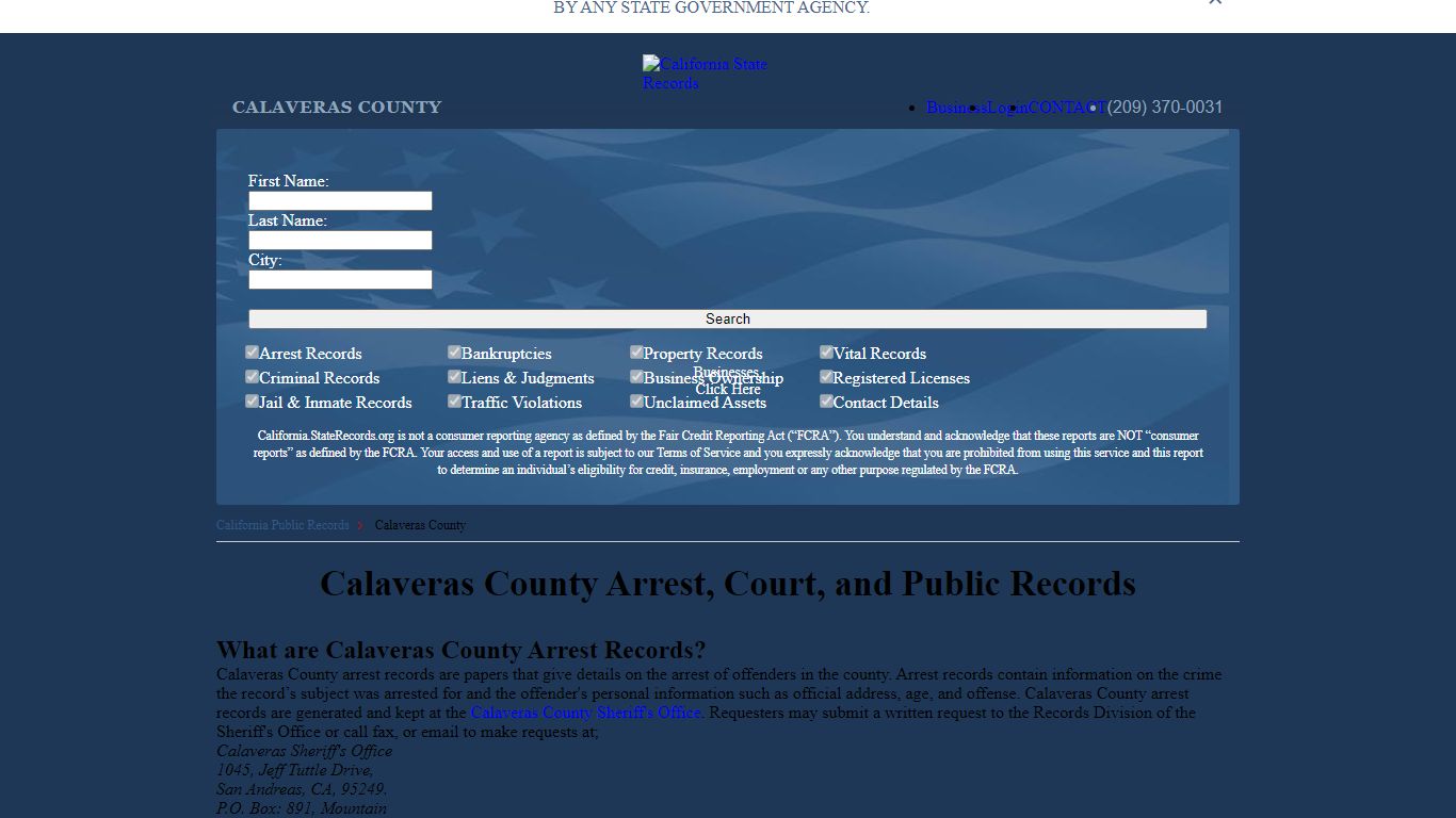 Calaveras County Arrest, Court, and Public Records